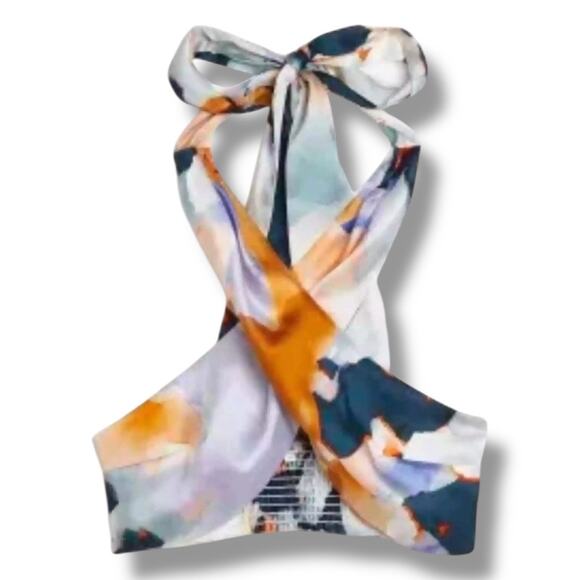 River Island Eco Couture Silky Halterneck Wrap Crop Top NWT - Picture 2 of 8